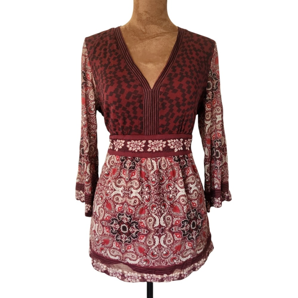 Y2K Axcess Womens Large Boho Babydoll Tie Back Top Fairy Flare Sleeve Whimsigoth